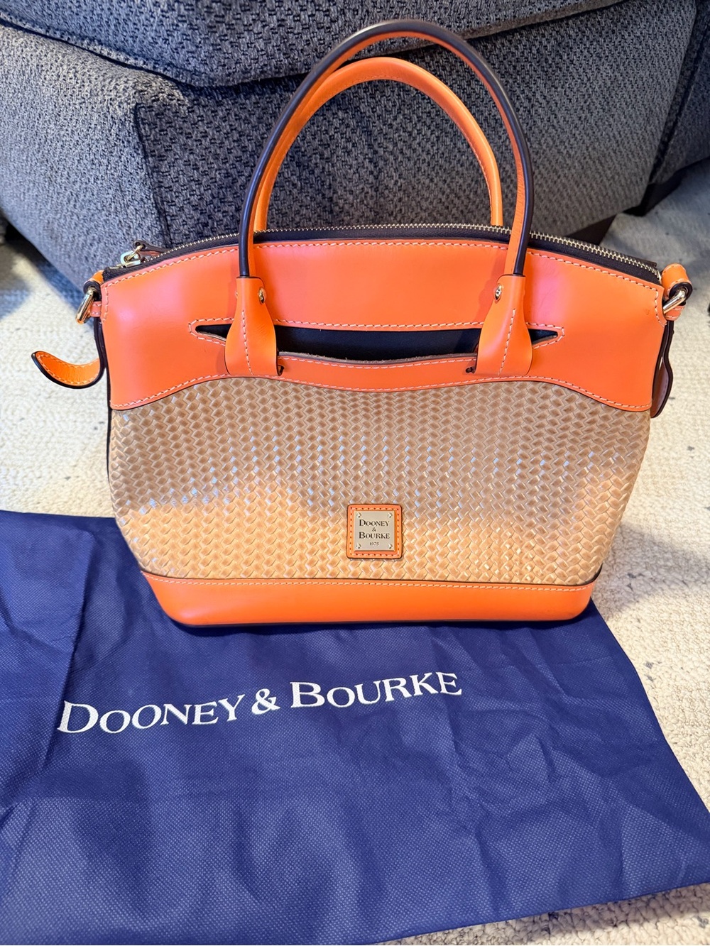 Dooney & Bourke Orange and Tan Woven Satchel with Top Handles